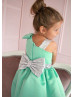 Mint Satin Silver Sequin Flower Girl Dress